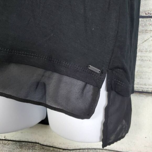 Black Sheer Hem Layered Short Sleeve Tunic Size M (Made to Make You Feel Pretty) - Picture 2 of 8